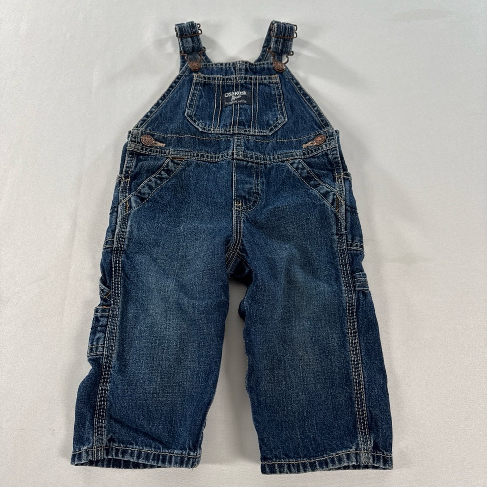 OshKosh Baby B'gosh Vestback Denim Overalls 9 Months 100% Cotton 2011 Y2K Hoop